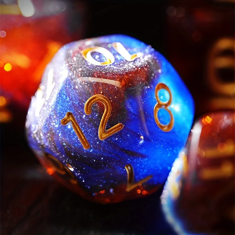 7pcs Dark Blue And Orange Starry Sky Dice, Table Games Dice Set, Perfect Gift for Birthday And Halloween Thanksgiving Christmas