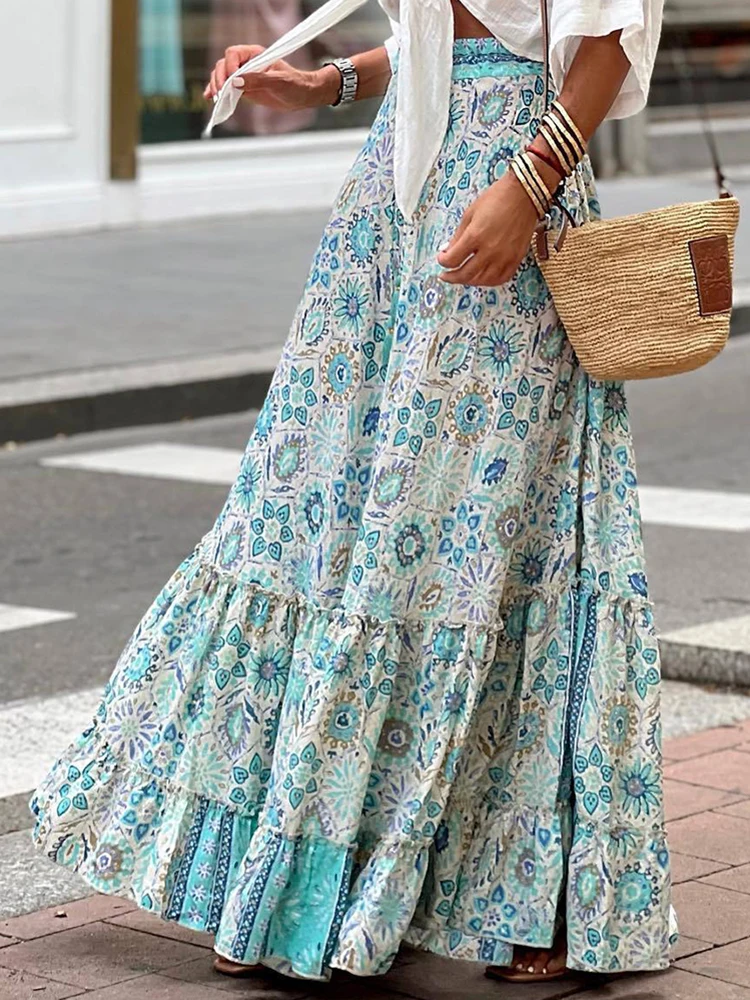 

2023 New Ruffles Loungewear Maxi Skirts Women Spring Summer Elastic Waist Holiday Ladies Straight Skirts Streetwear Dropshipping