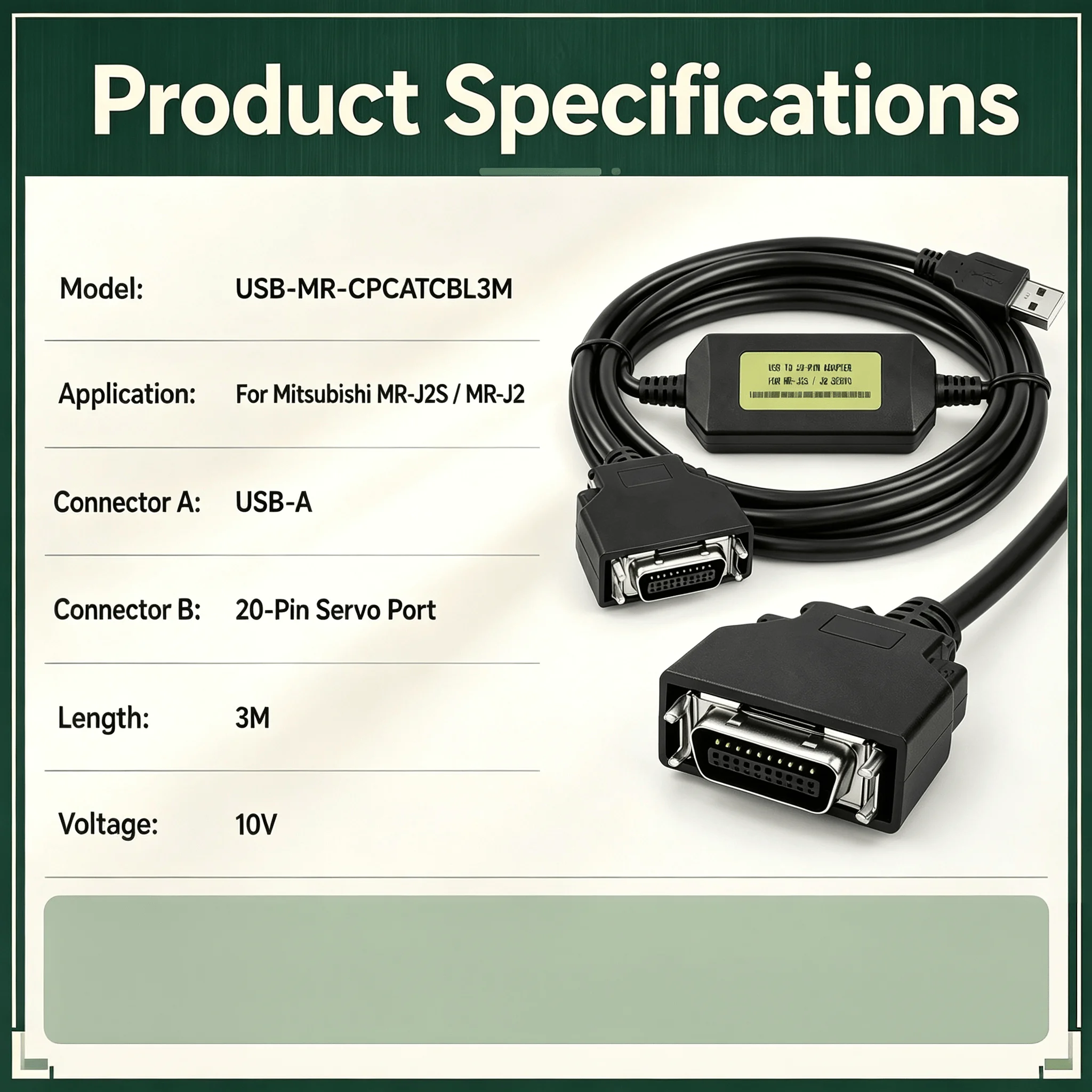 Industrial Cable 3M USB 20-Pin Servo Debugging Line For Mitsubishi MR-J2S MR-J2 Programming Parameter Setup Automation System