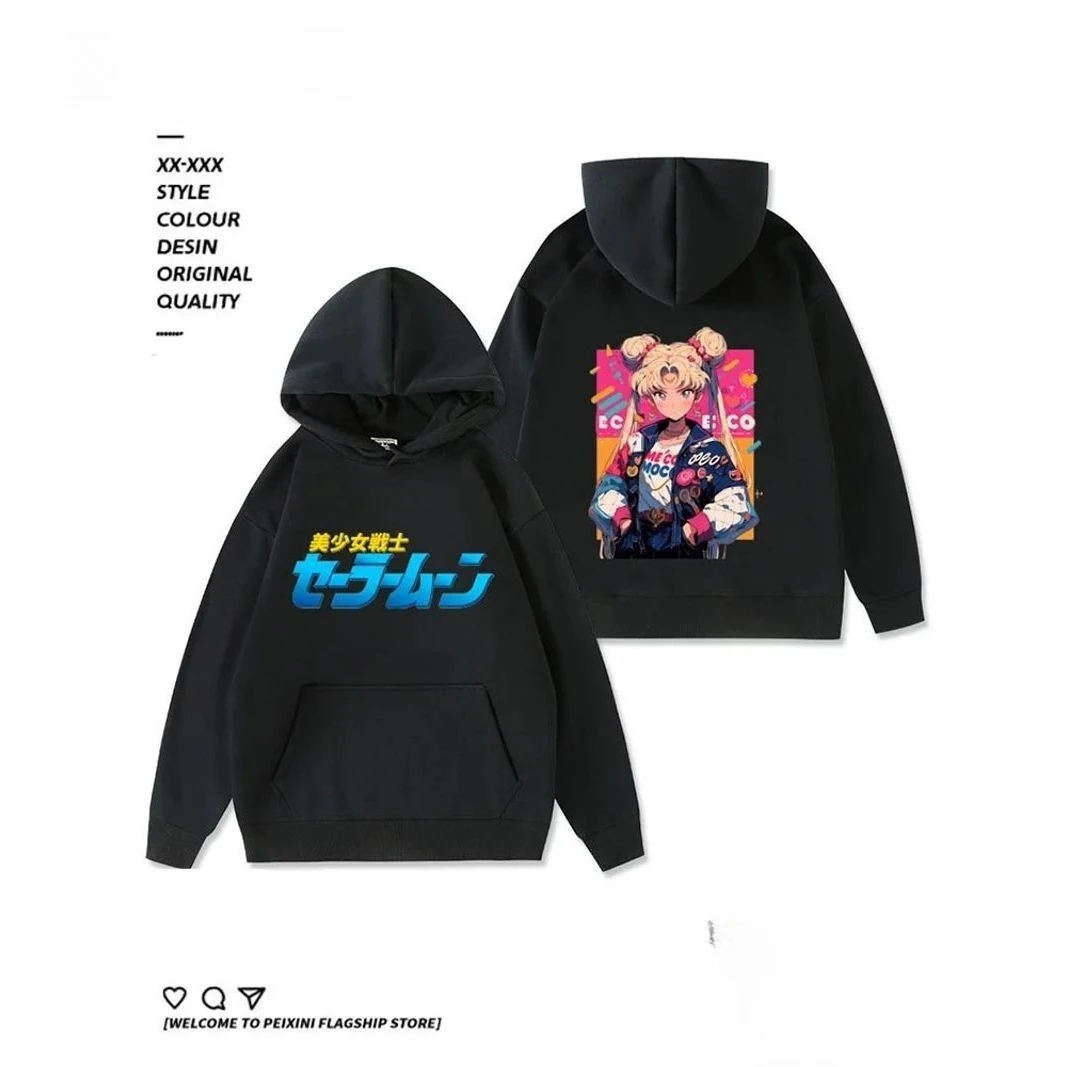 

Sailor Moon Streetwear Brand Collaboration with Manga Print Couple High Street 2D Male and Female Hooded Loose Sweatshirts