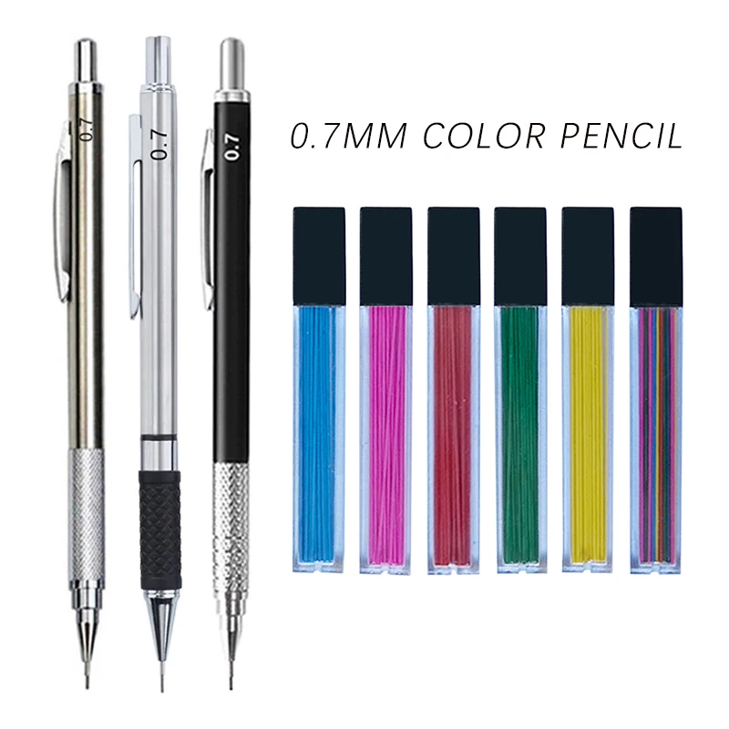 

Metal Automatic Pencil 0.7mm Colored Leads Refill Art Drawing Painting Writing Supplies Mechanical Pencil Fine Color Rods Set