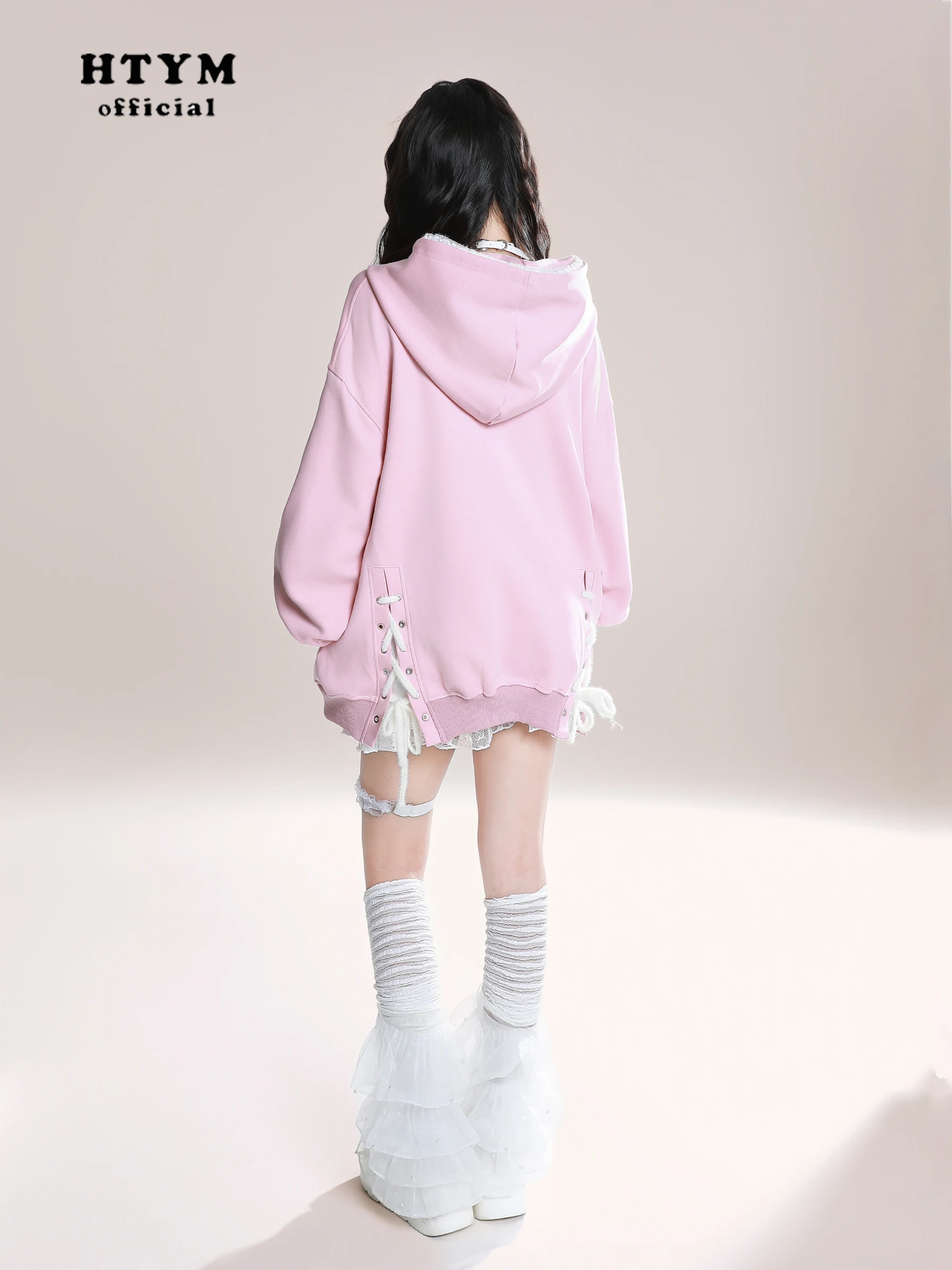 American Retro Fashion Sweet Cool Girl Flocked Bow Lace Hoodies Loose Lazy Casual Versatile Long Sleeve Sweatshirts Women Autumn