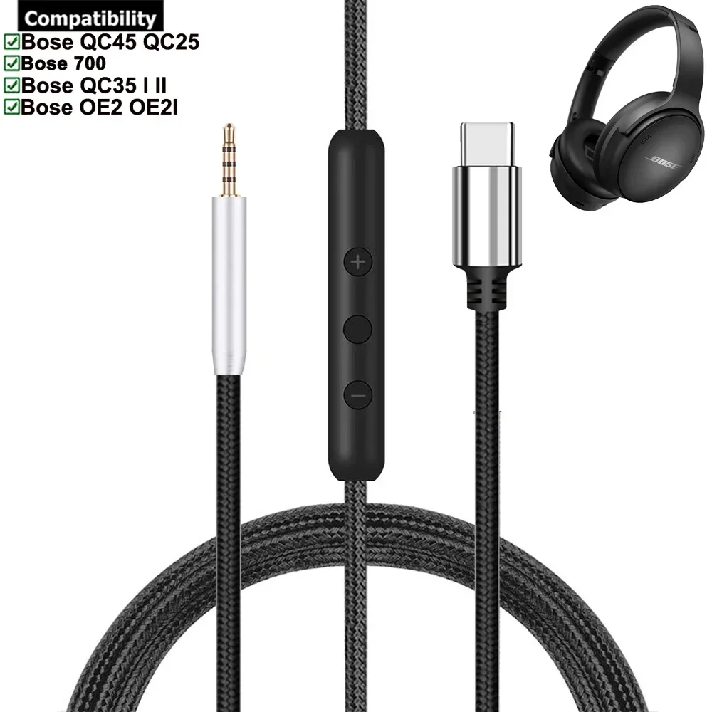 Нейлоновый плетеный кабель USB типа C для наушников Bose 700 NC700 QuietComfort Ultra 45 35 I II 25 QC45 QC35 QC25 OE2 OE2I