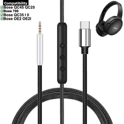 USB Type C Nylon Braided Cable Cord for Bose 700 NC700 QuietComfort Ultra 45 35 I II 25 QC45 QC35 QC25 OE2 OE2I Headphones