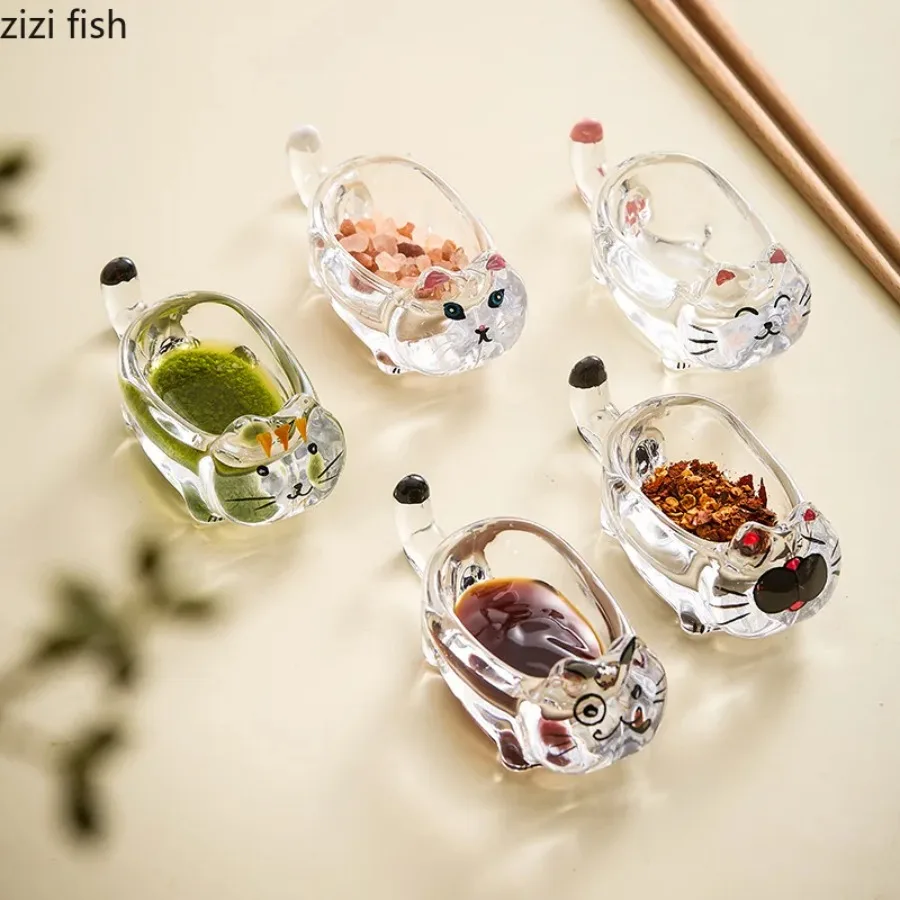 

Household Glass Seasoning Bowl Chopstick Holder Butter Bowl Easy To Clean Kitchen Cat Shaped Multifunctional Seasoning Bowl