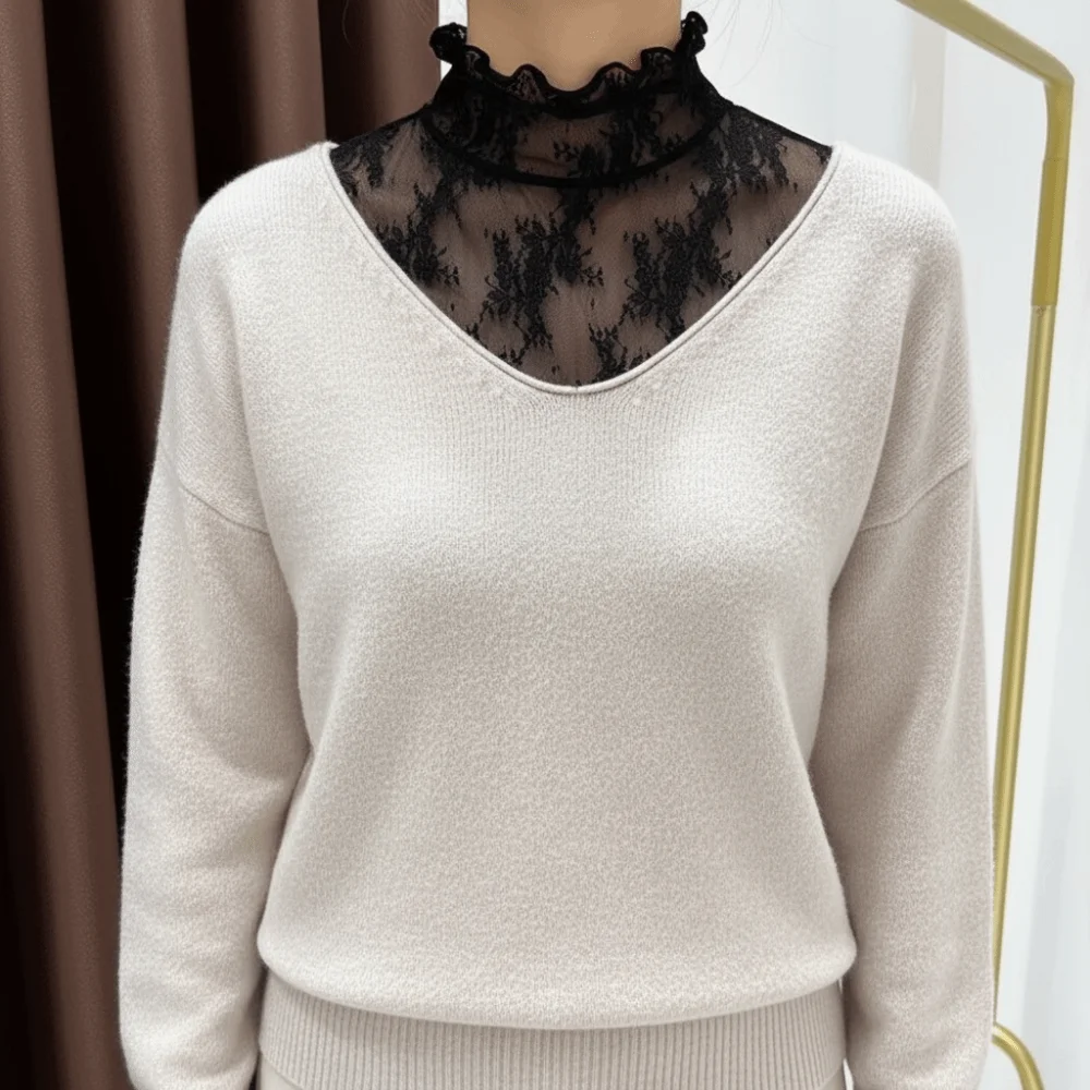 Vest Elegant Fake Lace Floral Collar Slim Gauzy Mesh Base Layer Top Solid Color Chic Detachable False Collar Winter