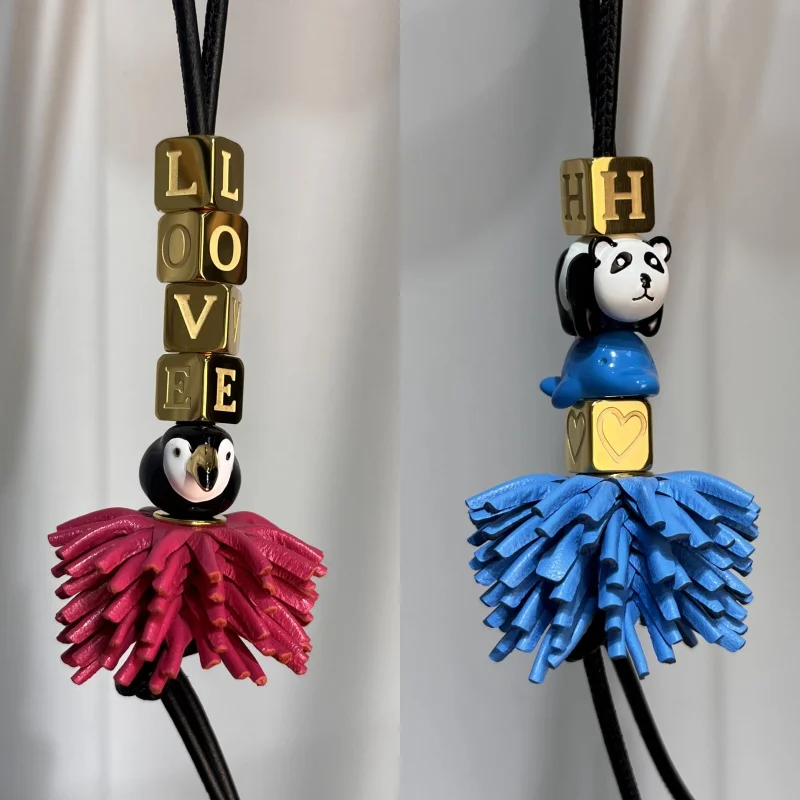 2025 New Diy Animal Metal Block Flower Bag Pendant Handmade Rope Beaded Keychain Pendant Car Hanging Pendant Couple Diy Gift