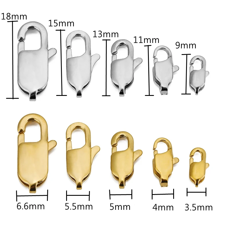 10pcs High End Quality Gold Stainless Steel Rectangle Lobster Clasps Hooks Connector for DIY Bracelet Necklace Jewelry Making