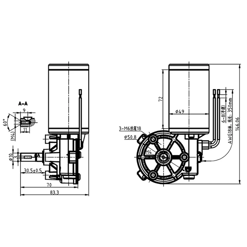 12V 30rpm Low Speed 49mm Worm Gear Forward And Reverse Left Angle Electrical Worm Gear Brushed DC Motor