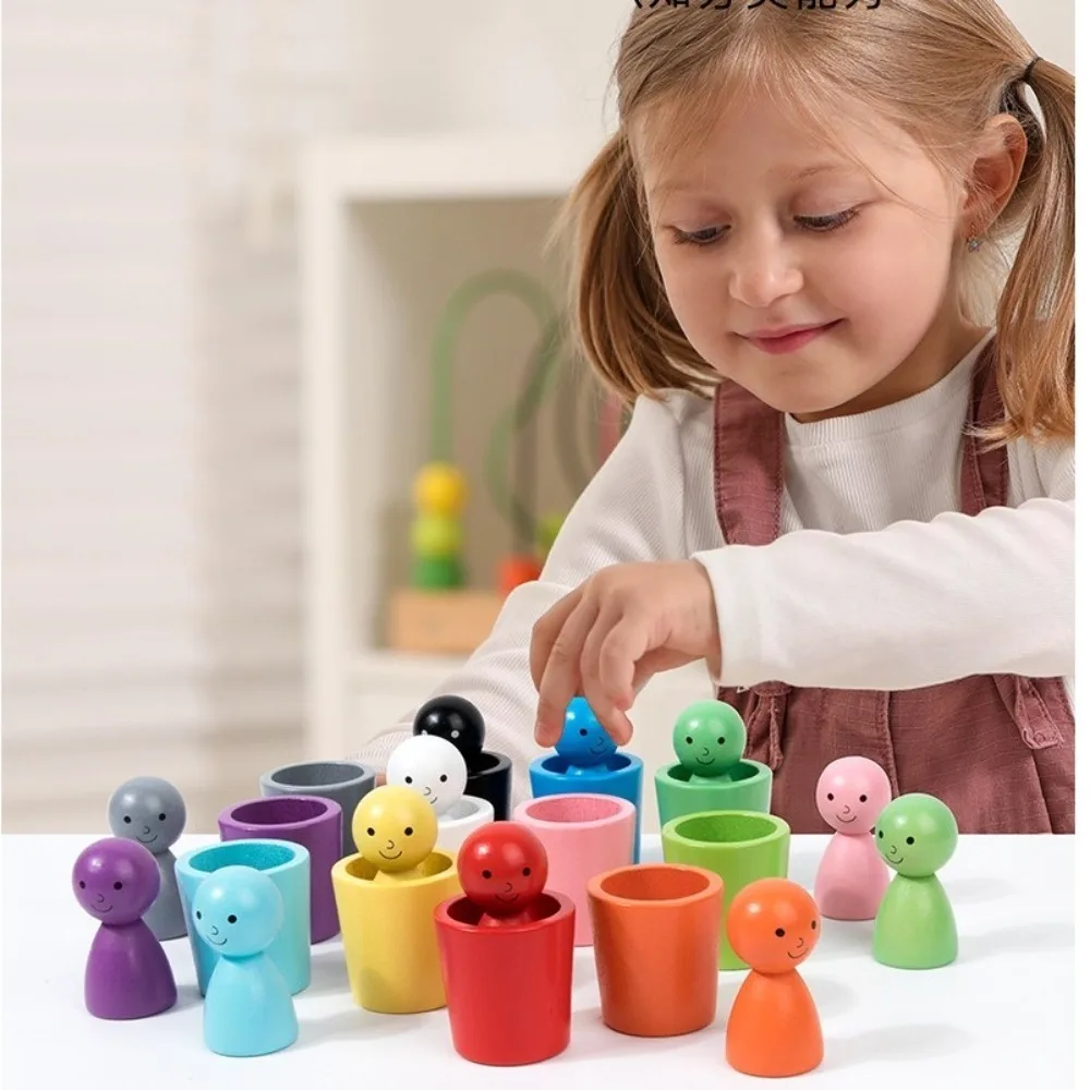 Tasses de tri de couleurs boule arc-en-ciel, poupées à chevilles en bois, jouets sensoriels de tri de couleurs à moteur fin, jeux assortis, jouets d'apprentissage des couleurs pour bébé