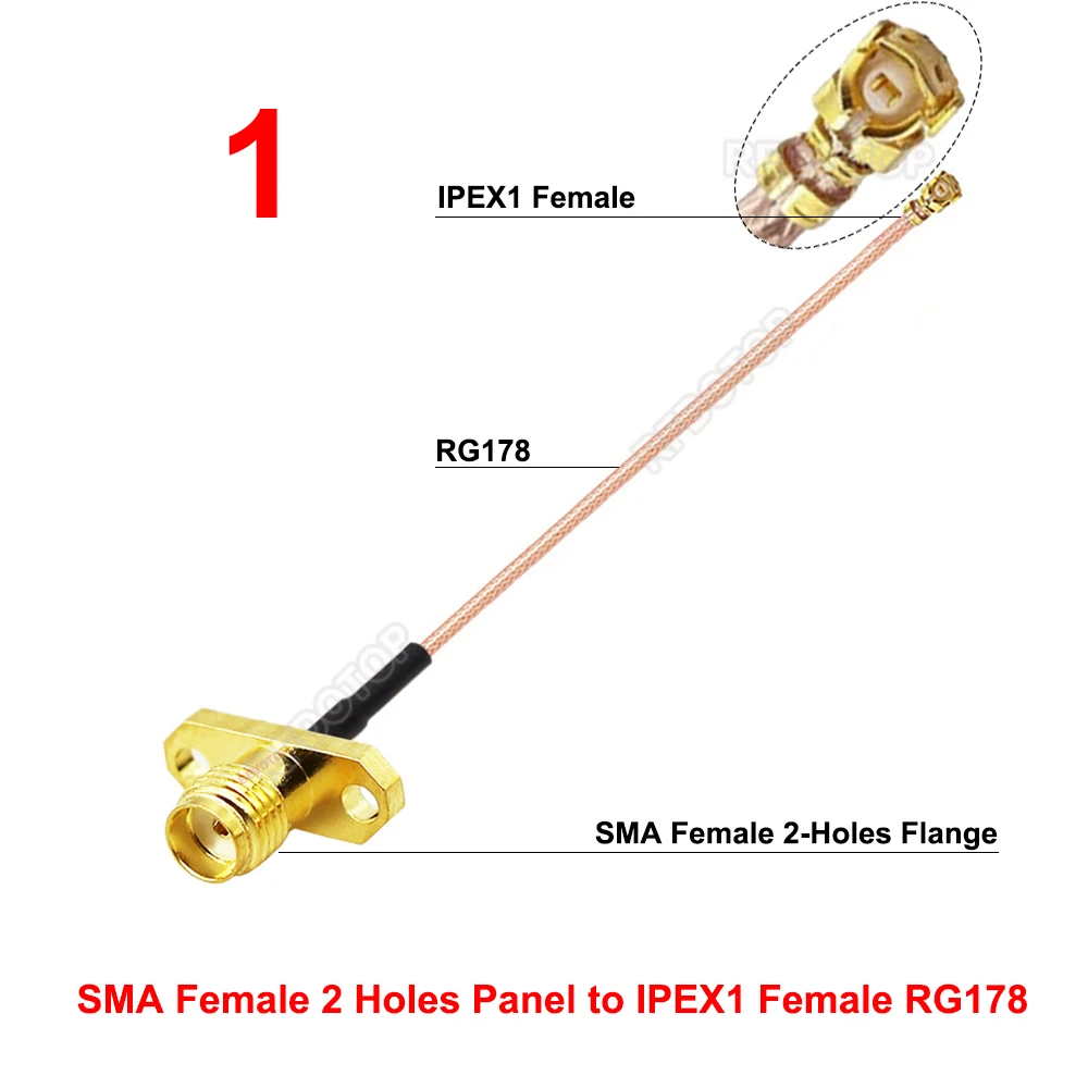 2PCS/lot Flange 2Hole Panel SMA Female Jack to u.FL/IPEX-1 Female RG178 Cable Pigtail Extension for WiFi Antenna IPX1-K to SMA-K