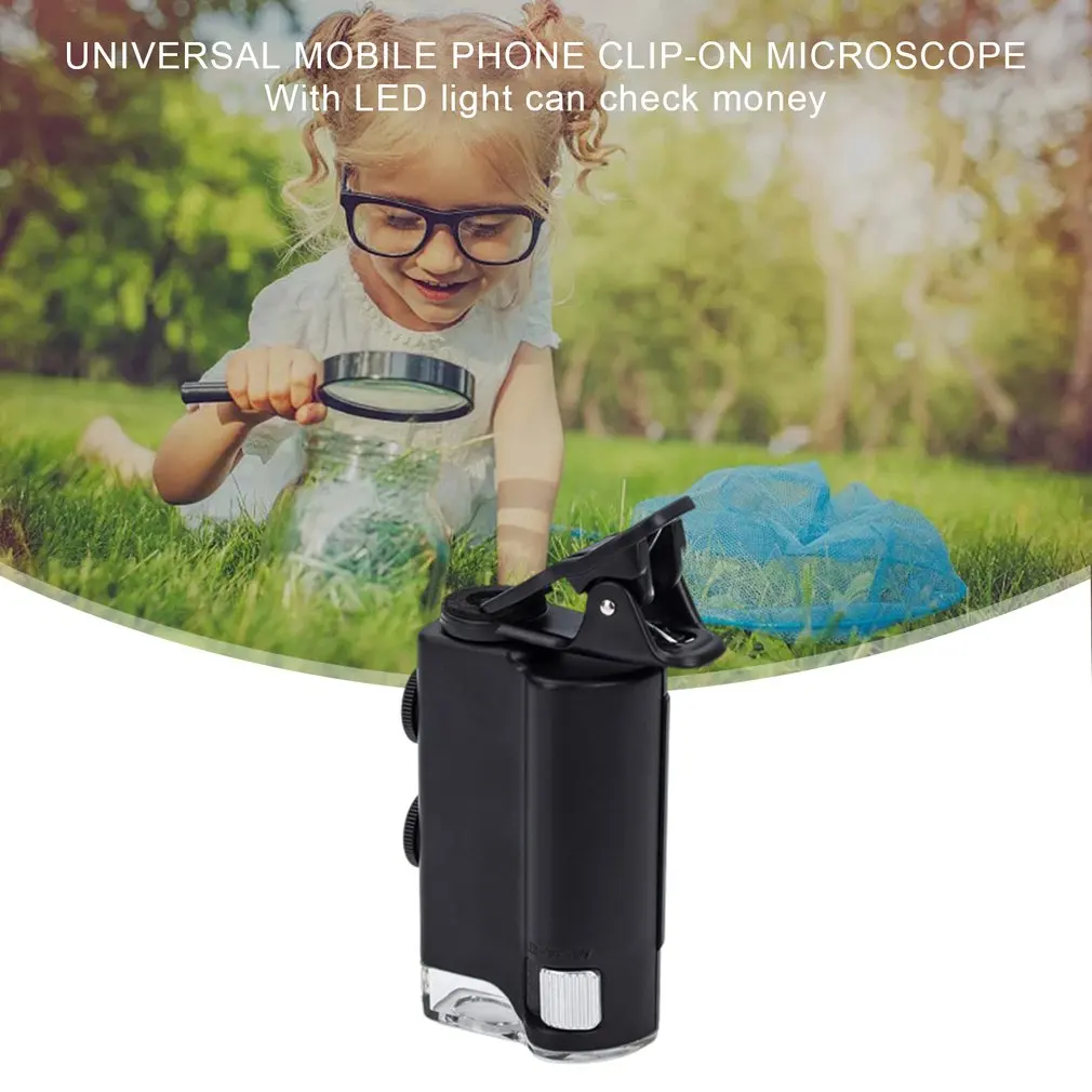 حار 60X/100X مجهر الهاتف المحمول مع مشبك الهاتف الخليوي جيب عدسة مكبرة LED الأشعة فوق البنفسجية ضوء اليشم تحديد دروبشيبينغ