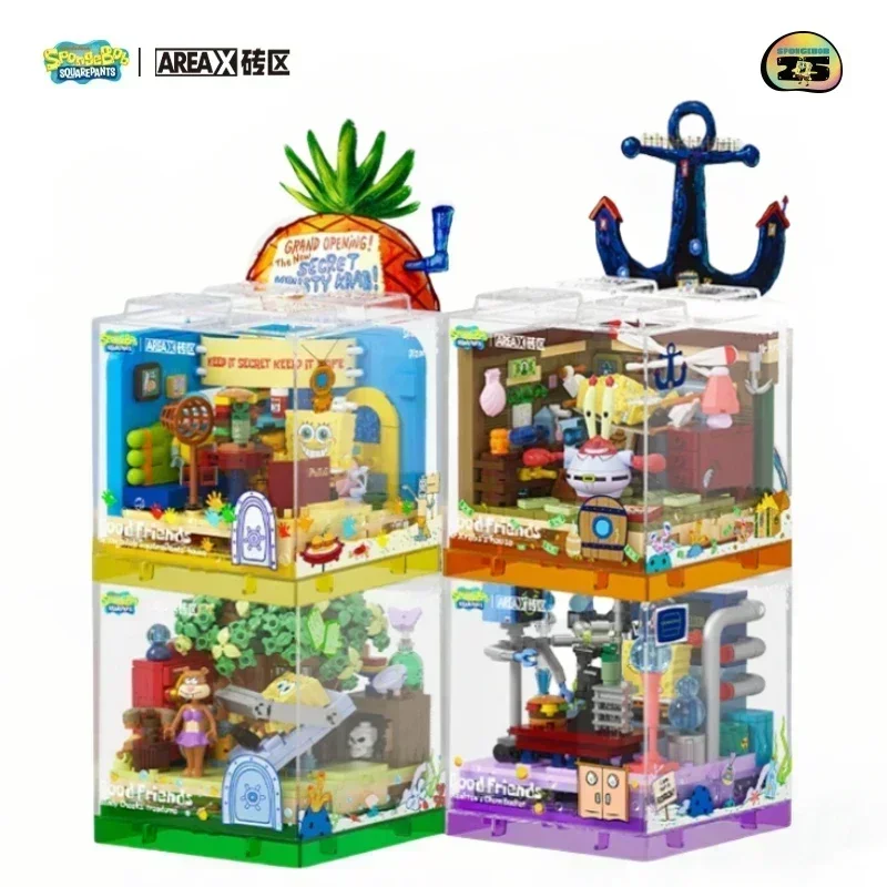 Bob Esponja Calça Quadrada Bloco de Construção Caixa Série 2 Cúpula de Areia Casa de Árvore Plankton Casa de Brinquedo Montagem Modelo Ornamentos Presente