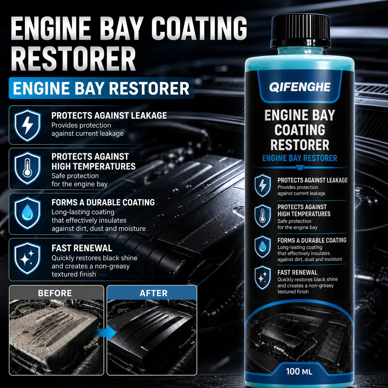 Engine Bay Coating Restorer 100ml Car Engine Compartment Protective Coating Agent Anti-leakage High Temperature Resistant Restor