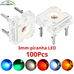 100Pcs 3mm White Red Green Blue Yellow Piranha Flux Diode LED Dome Light Beads Wide Angle Super Bright Leds 4-Pin Diodes Bulbs