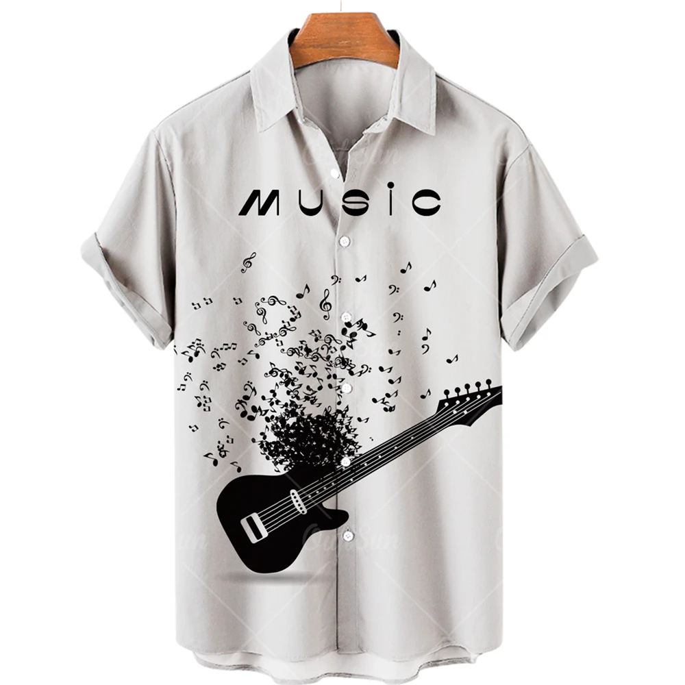 Hawaiian Men\'s Music Shirt 3d Print Musical Note Shirts For Men Oversized Rock Tee Shirt Men Clothing Male Camisa Men Designer