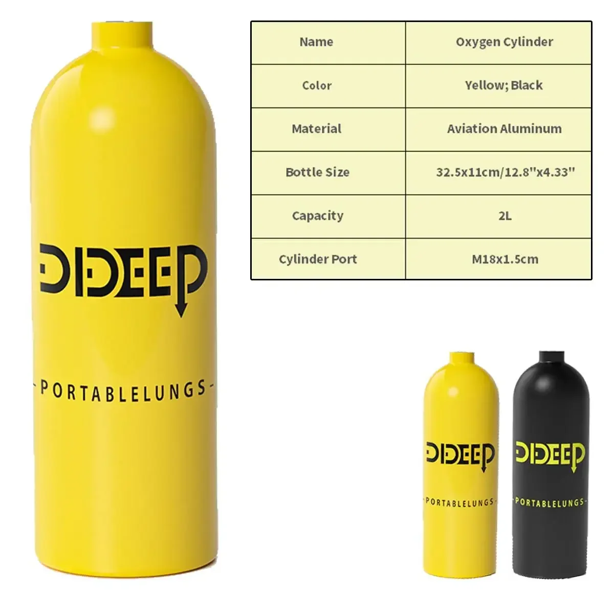 DIDEEP 2L Scuba Diving Cylinder Oxygen Tank Dive Respirator for Snorkeling Breath Bucear Diving Equipment(Only Oxygen Tanks)