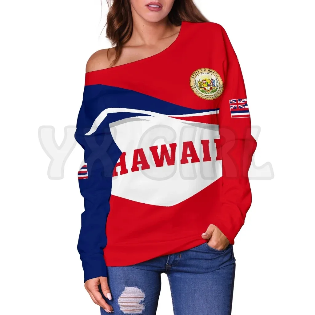 YX GIRL Hawaii Flag  3D Printed Novelty Women Casual Long Sleeve Sweater Pullover