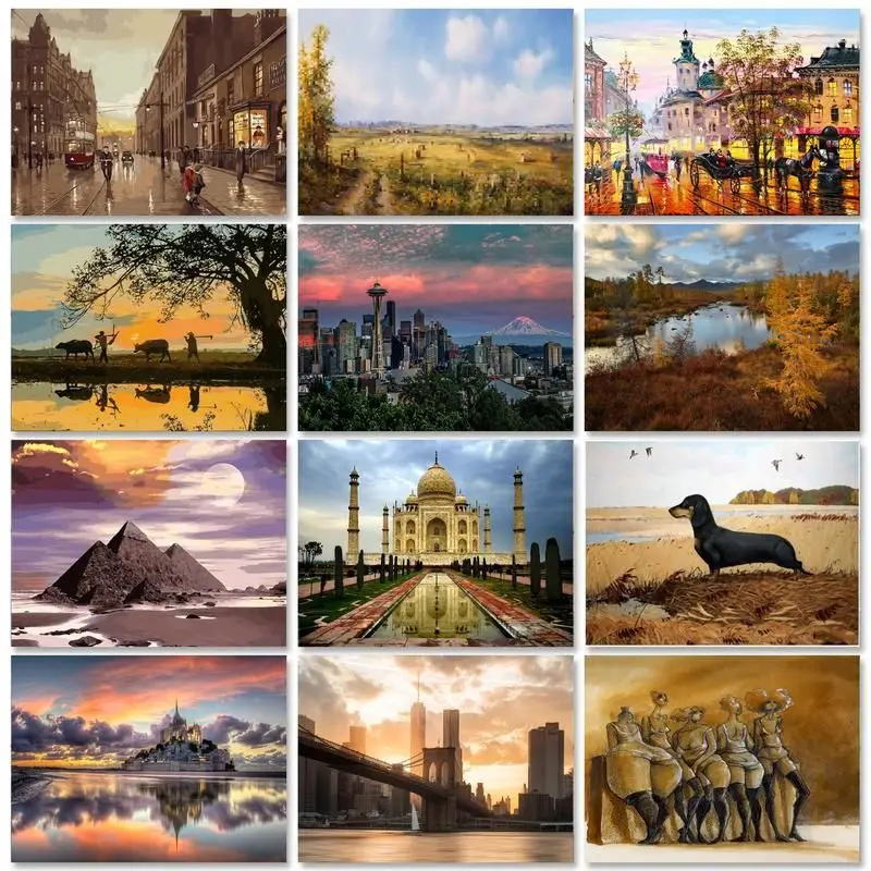 

RUOPOTY Street Diy Frame Painting By Numbers For Adults 40x50cm Landscape Picture Acrylic Paint By Number For Personalized Gift