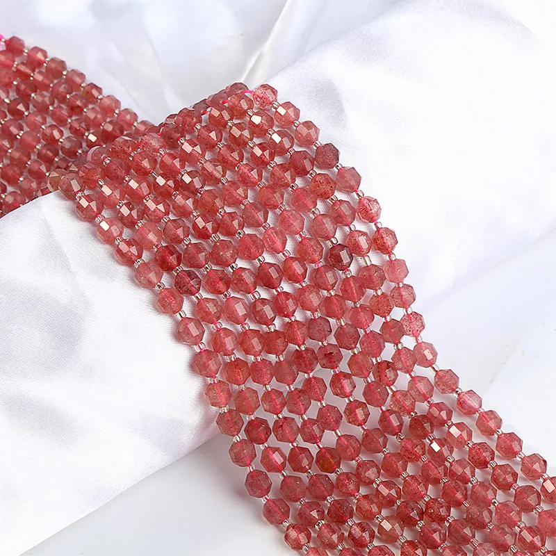 

Natural Crystal Faceted Strawberry Quartz Crystal Spacers Beads for Jewelry Making DIY Bracelet Necklace 14" Strand 2 3 4MM