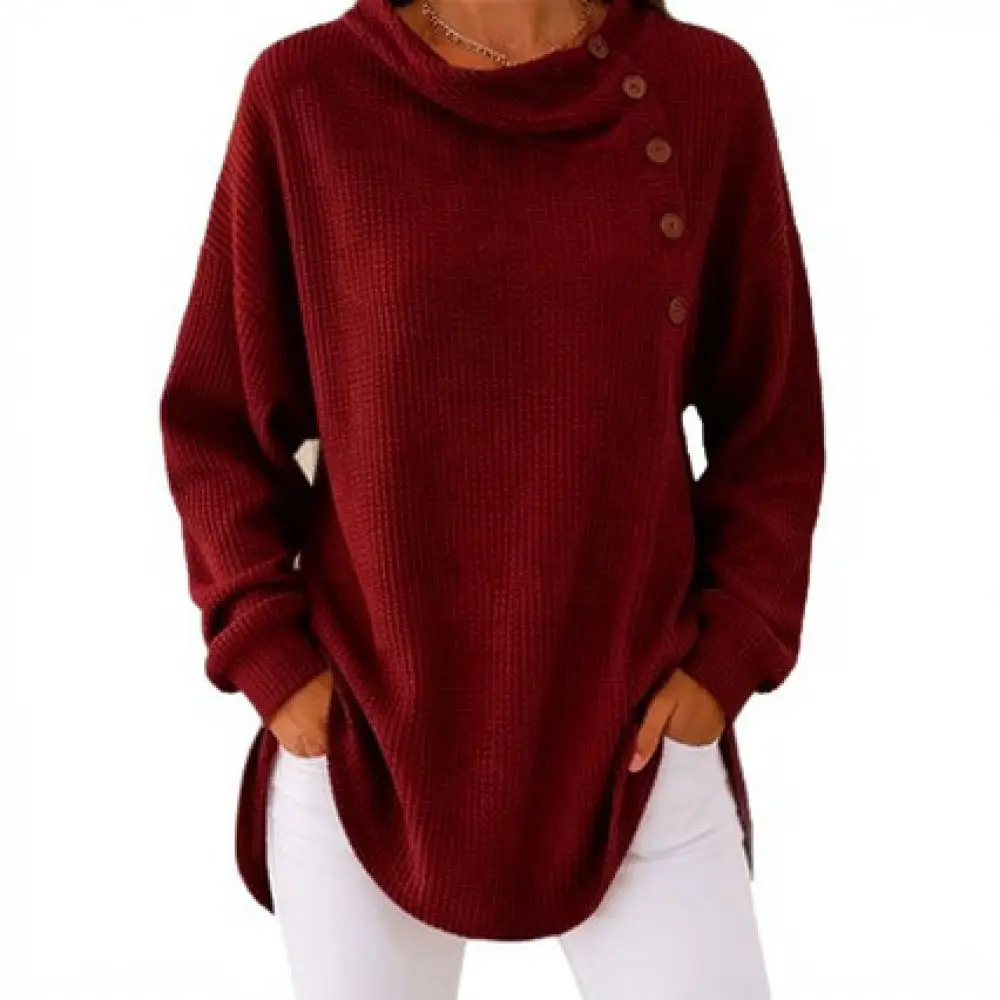 Womens Casual Polo Neck Sweatshirt Long Sleeve Button Up Pullover Textured Autumn Fashion Solid Color Comfortable Soft Tops