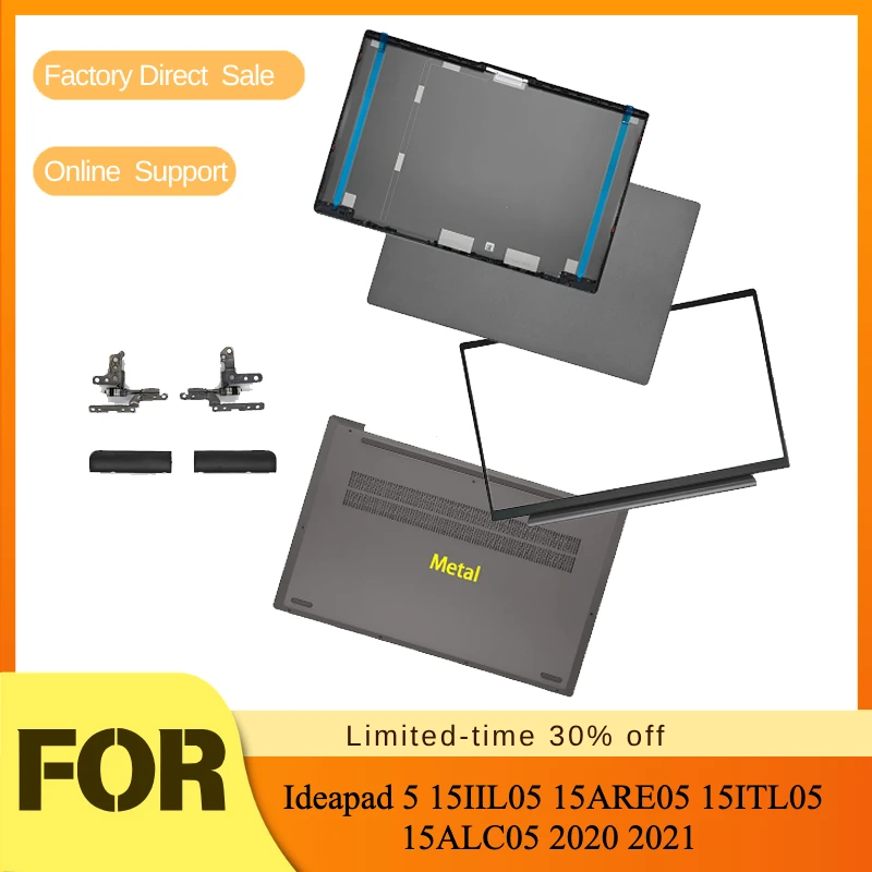LCD Back Cover/Front Bezel/Hinges/Hinge Cover/Gray Metal For Lenovo Ideapad 5 15IIL05 15ARE05 15ITL05 15ALC05 2020 2021