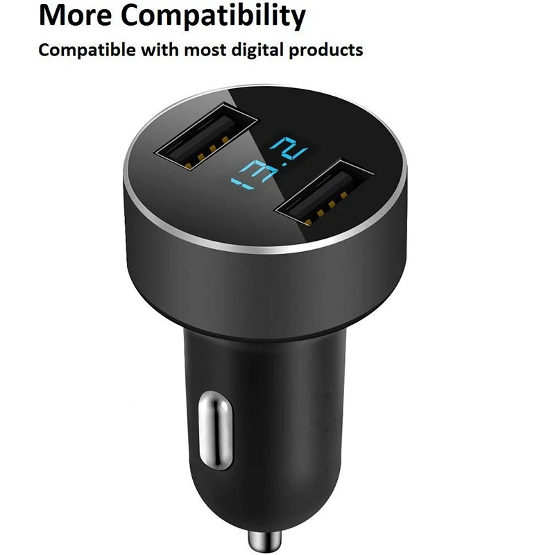 3X Dual USB Car Charger,Output 4.8A Car Adapter,Cigarette Lighter Voltage Meter For Iphone,Ipad,Samsung,LG,Black