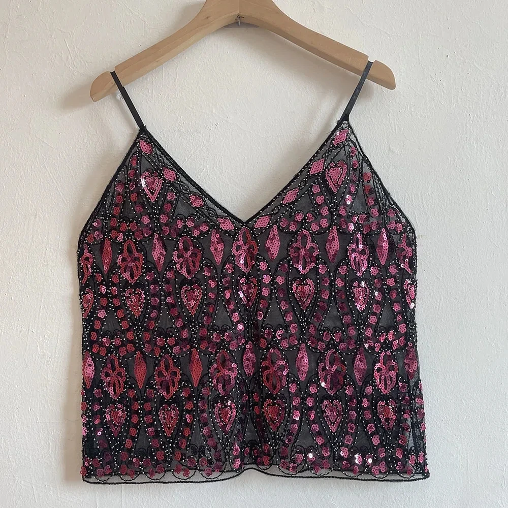 Heavy Sequin Suspenders Women Vest Top Summer Fashion Beading New Sexy Short Vest Top Thin T-shirt 2025 Summer Women Vest Coat