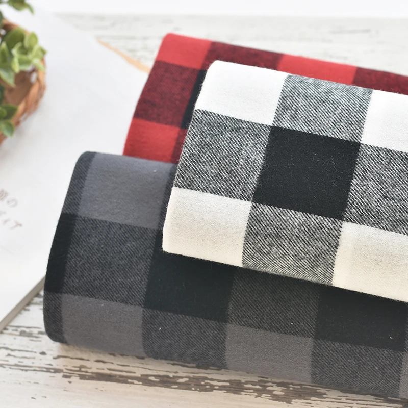 Plaid Sewing Fabric for Shirt, Handmade Cloth, Red, Black, White, Little, Thick, Autumn and Winter Clothing, 114x50cm