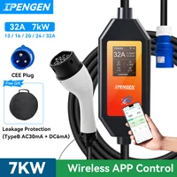 IPENGEN 32A 7KW Type2 Type1 EV cargador portátil GB/T cargador de vehículo eléctrico 1 fase EVSE carga 5M Cable WiFi APP Control