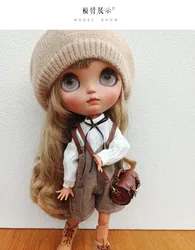Blythe Handmade Contains Cowhide Material Backpack,Black Brown Blue 1/6 BJD Doll Shoulder Bag Tote Toys Accessories