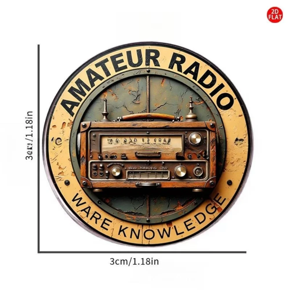 Vintage Radio Signal Brooch Amateur Wireless Themed Stainless Steel Flat Badge Antique Radio Glass Texture Brooch Accessory