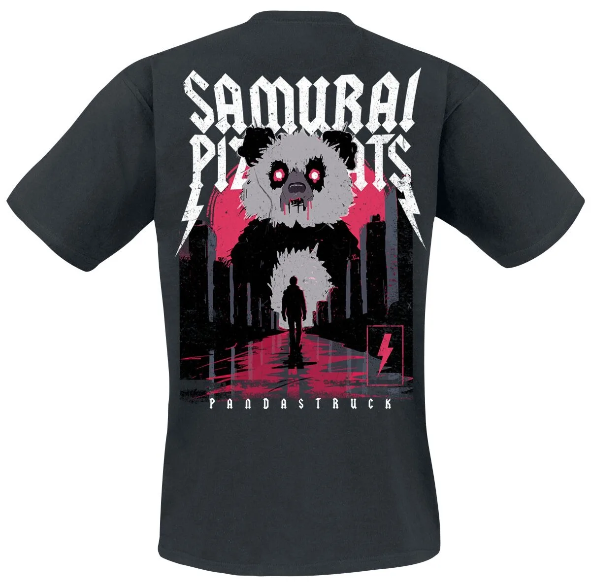 Samurai Pizza Cats Pandastruck Tee, Punk T-Shirt with SPC Chest Logo & Giant Panda Back Art, SPC Fan Merch