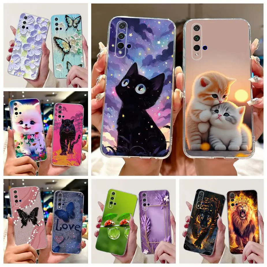 For Huawei Nova 5T Case Honor20 YAL-AL00 Cute Cat Luxury Painted Cover Soft Silicone Phone Case For Huawei Nova5T Honor 20 Shell