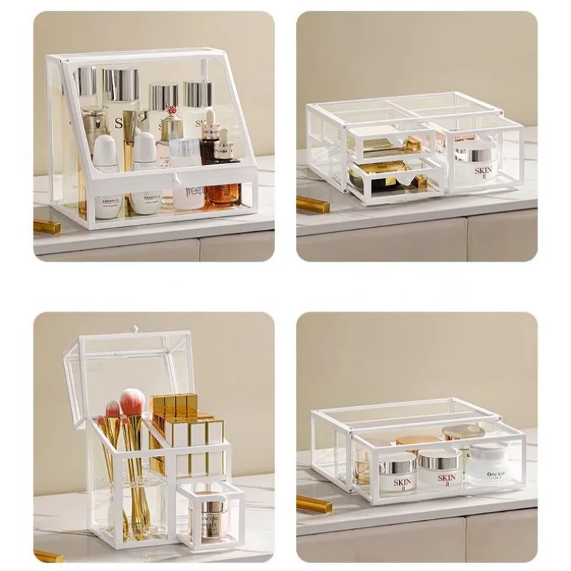 Glass Makeup Organizer Box Cosmetic Lipsticks Brush Jewelry Storage Holder Luxury Home Desktop Rack Bathroom Shelves