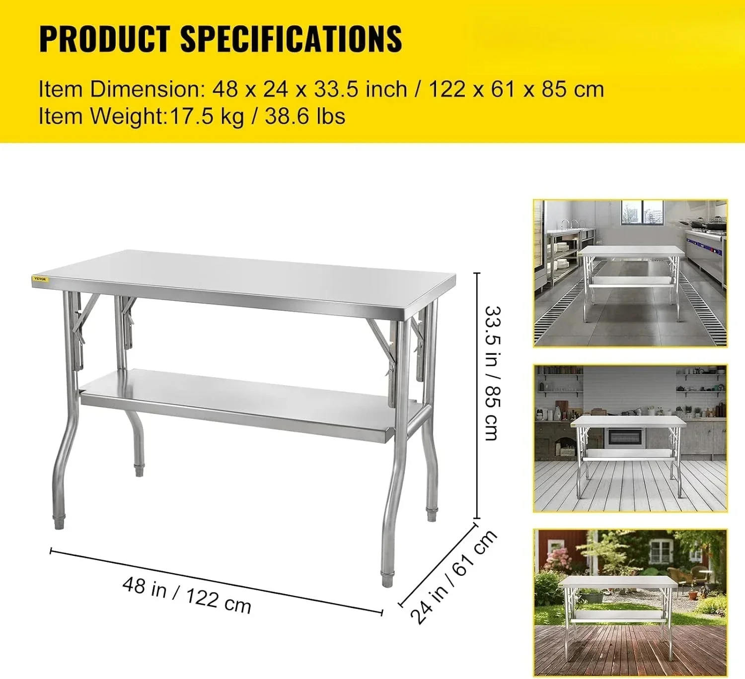 [عرض ساخن، عرض لفترة محدودة! ]محطة عمل تجارية مقاس 48 × 24 بوصة طاولة إعداد تجارية قابلة للطي، شديدة التحمل من الفولاذ المقاوم للصدأ