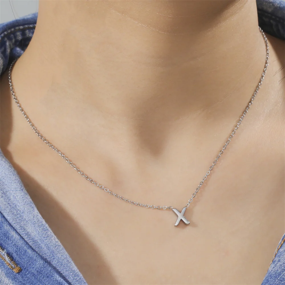 Initialen-Halsketten A-Z für Damen, Elegante Ketten, Choker, 26 Buchstaben-Anhänger, Edelstahl-Schmuck, Collier Femme – Detail 14