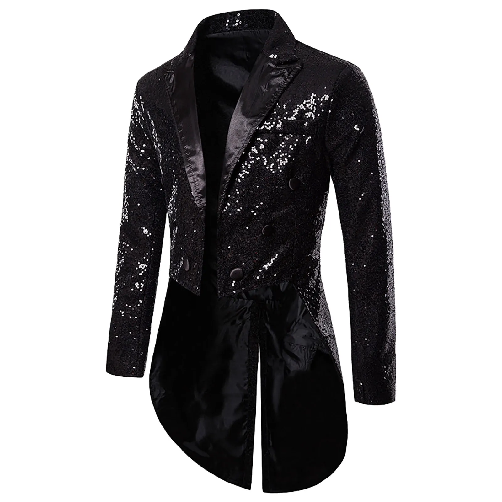 Men Shiny Sequin Glitter Embellished Blazer Jacket Stand Collar Split Hem Nightclub Prom Suit Coat Singers Stage Tuxedo Clothes