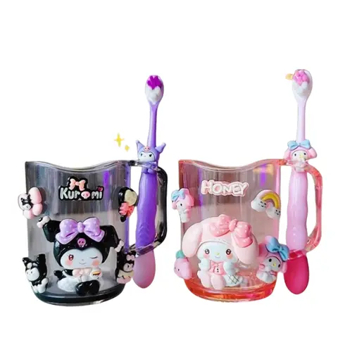 Anime 270Ml Sanrio Kuromi 멜로디 워시 컵 칫솔 구강 세척 컵 세트 두꺼운 다목적 음료수 우유 머그컵 홈 선물