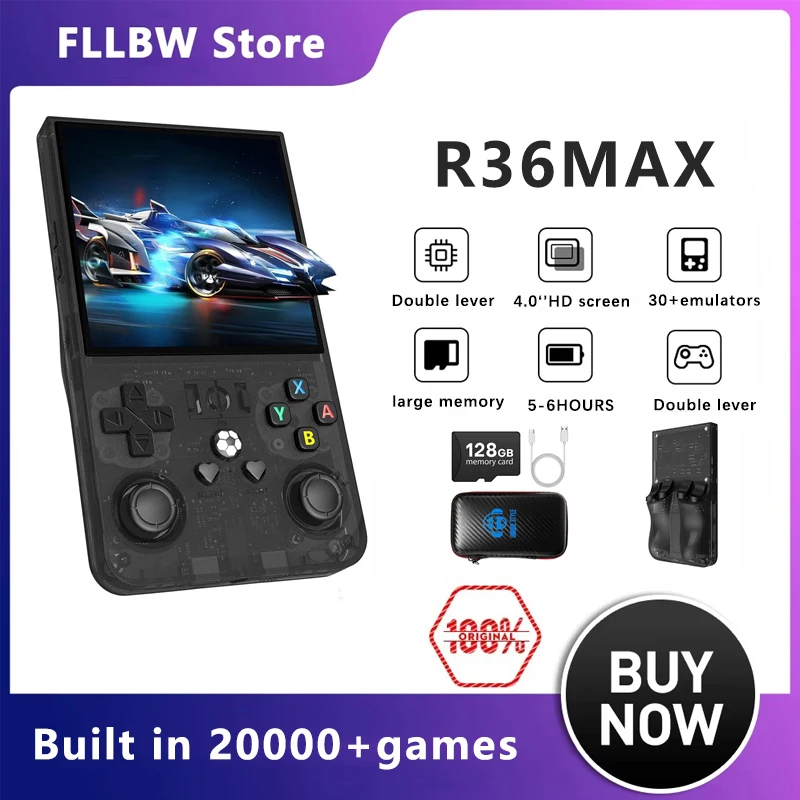 

R36MAX Retro Handheld Game 4.0Inch IPS Screen Console 128GB Portable Pocket Video Player Supports 30+ Emulators