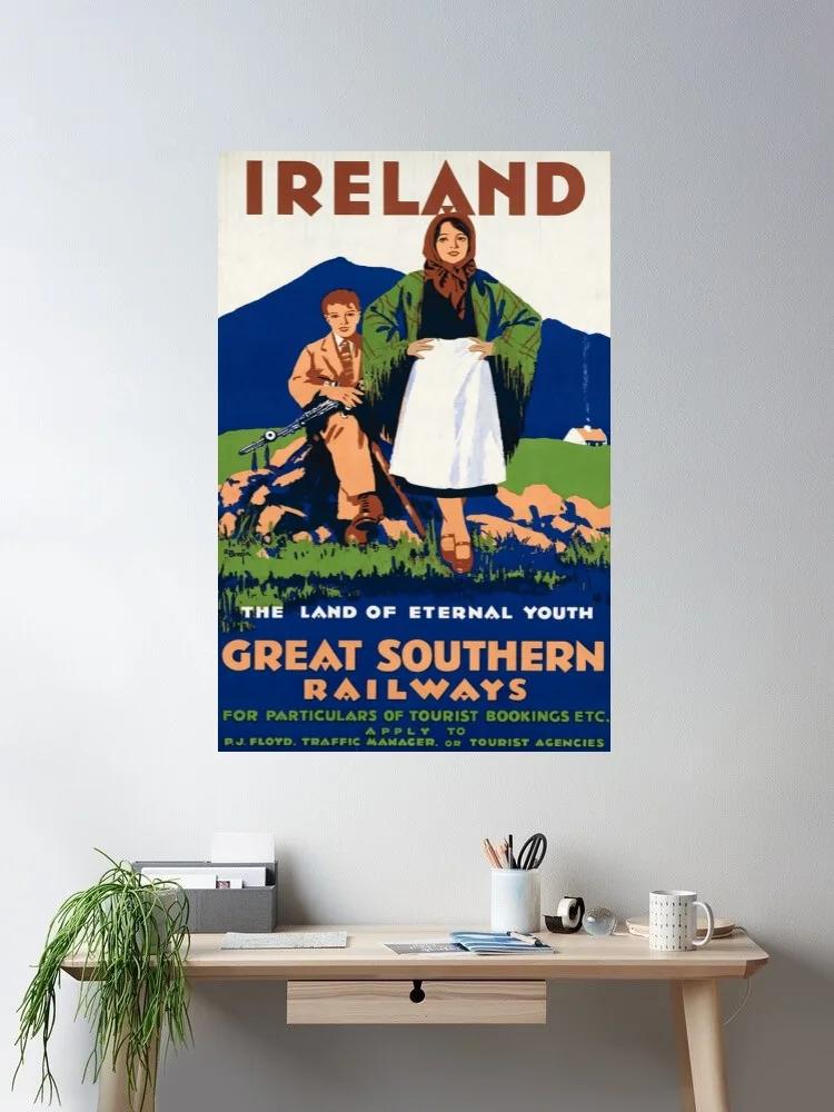 Ireland Vintage Travel Cool , Art Picture Print Canvas Poster Home Wall Decor