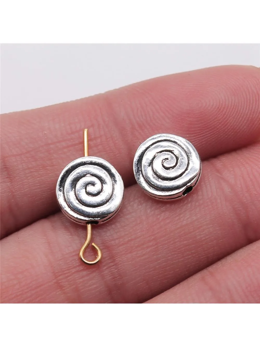 WYSIWYG 10 sztuk akcesoria do wyrobu biżuterii Diy Craft antyczne srebro kolor 3x10mm wirowe okrągłe małe koraliki z otworami — zdjęcie 2
