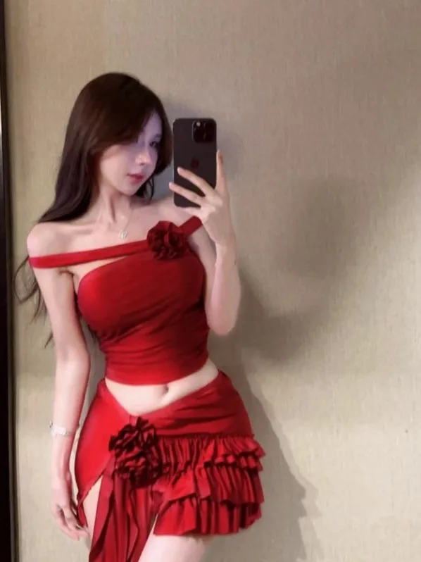 Sexy Short Skirt with Lace Trim Bustier Top Dance Ensemble for Women Floral Print V-Neck Short Sleeve Four Seasons Wear