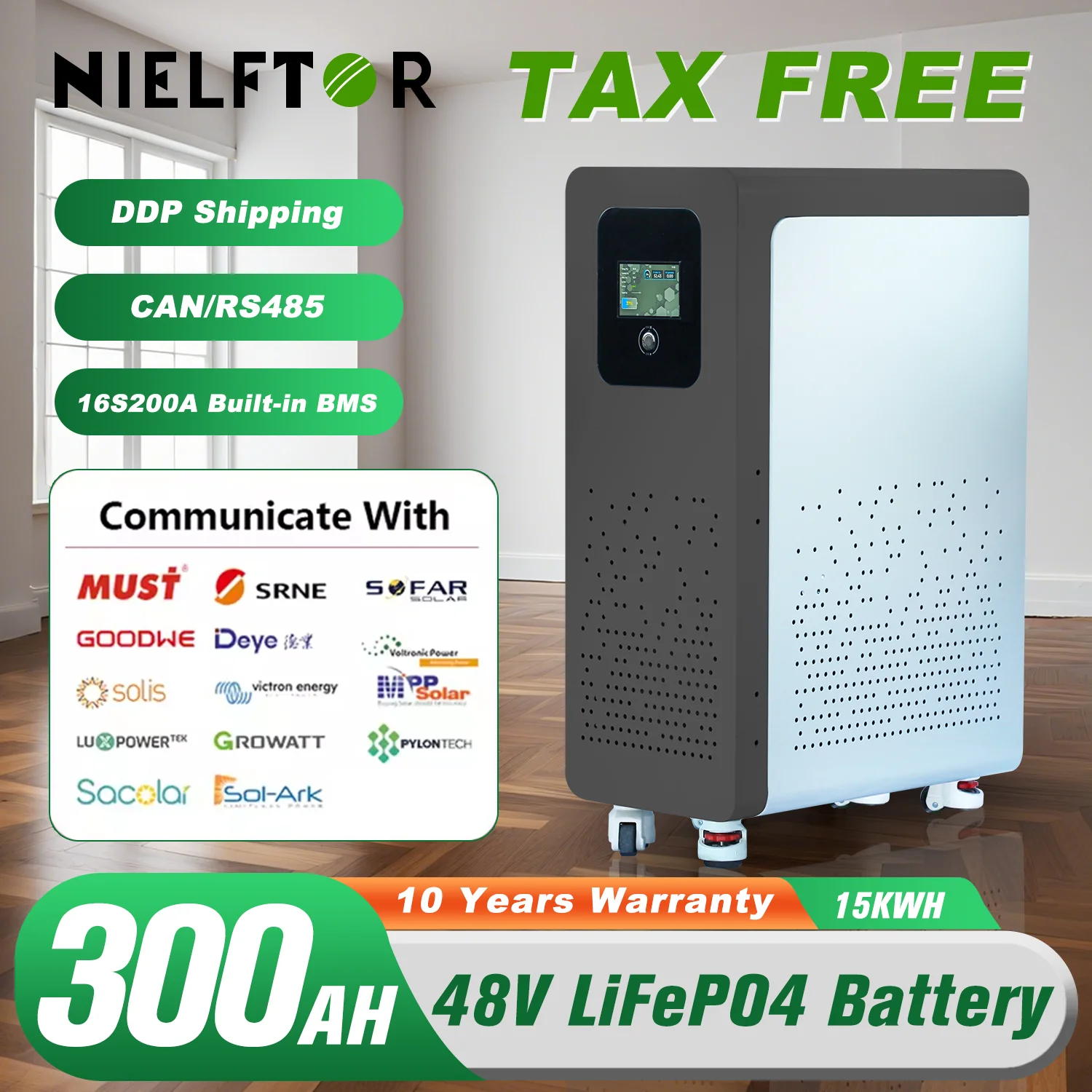 48V 300Ah LiFePO4 Lithium Battery Pack 15Kwh 100Ah 120Ah 200Ah 400Ah Built-in 200A BMS 6000+ Cycle For Solar System PL EU Stock