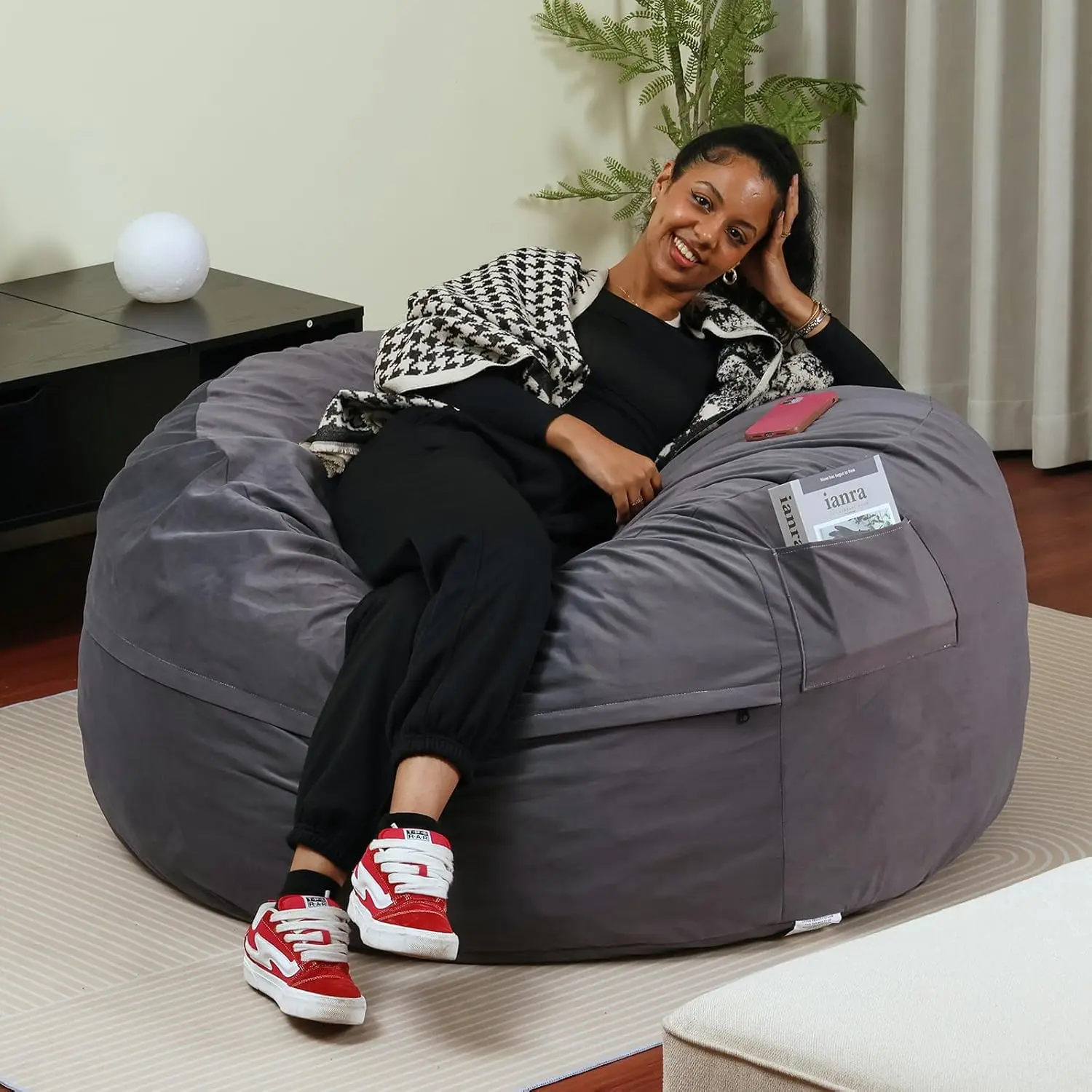 

4Ft Oversized Bean Bag Chair with Memory Foam, Soft Washable Cover, Comfy Sofa for Living Room Bedroom Dorm, Dark Grey