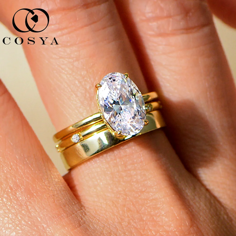 

COSYA S925 Серебряные кольца овальной огранки с цирконом, набор для женщин, сертифицированные GRA обручальные кольца, изысканные блестящие классические ювелирные изделия, подарки