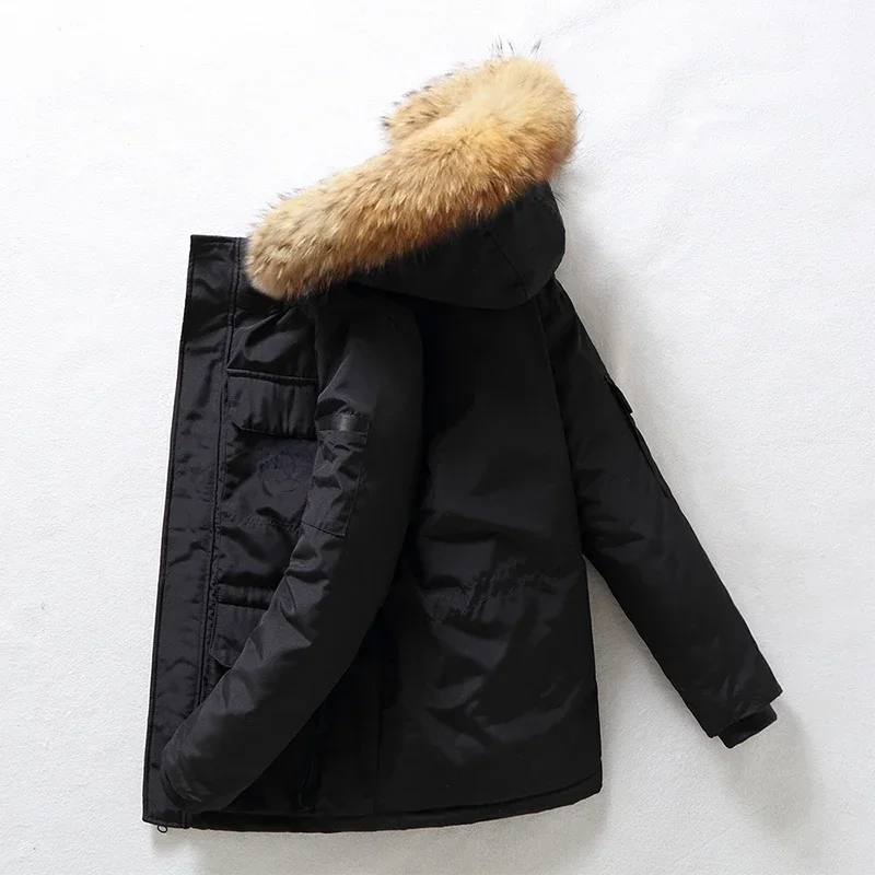 Doudoune en Duvet de Canard Blanc pour Homme et Femme, Manteau à Capuche avec Grand Col en Fourrure Démonté, Parka de Ski Légère Multi-Poches, Mode Hiver