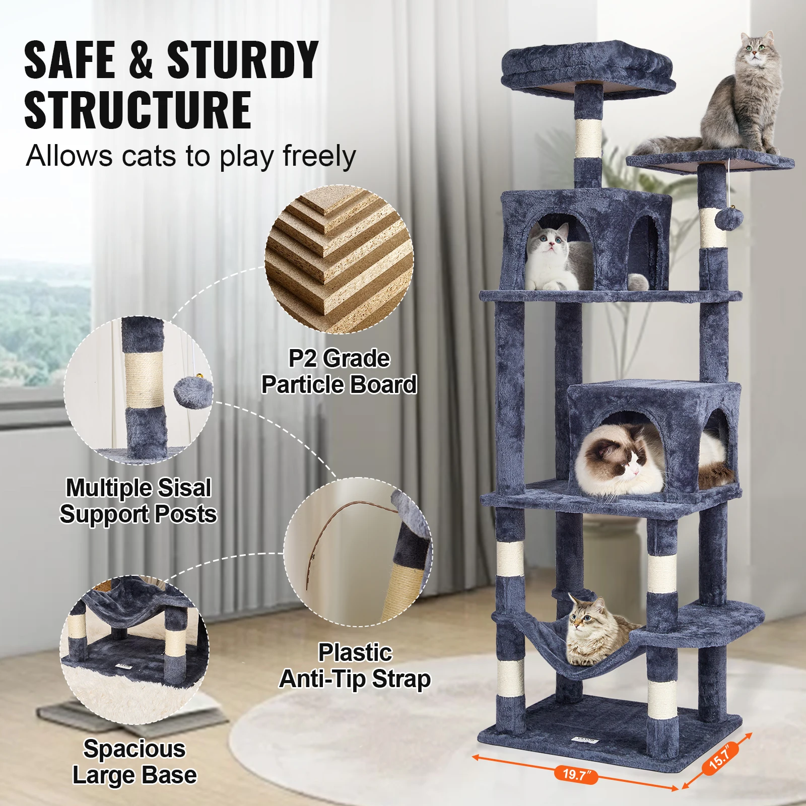 VEVOR Cat Tree for Indoor Cats 63\