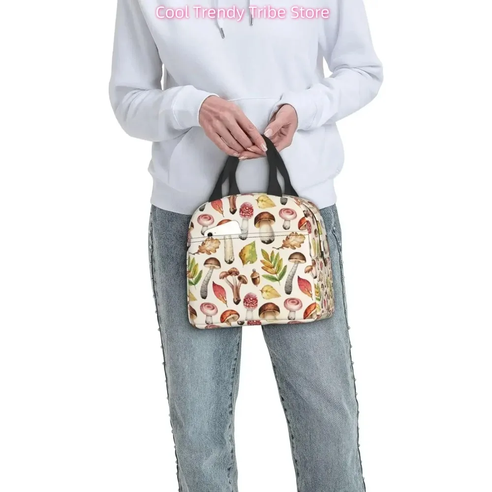 Mushroom Leaves Autumn Insulated Lunch Bag For Women Men Reusable Lunch Box Container Waterproof Portable Cooler Thermal Tote