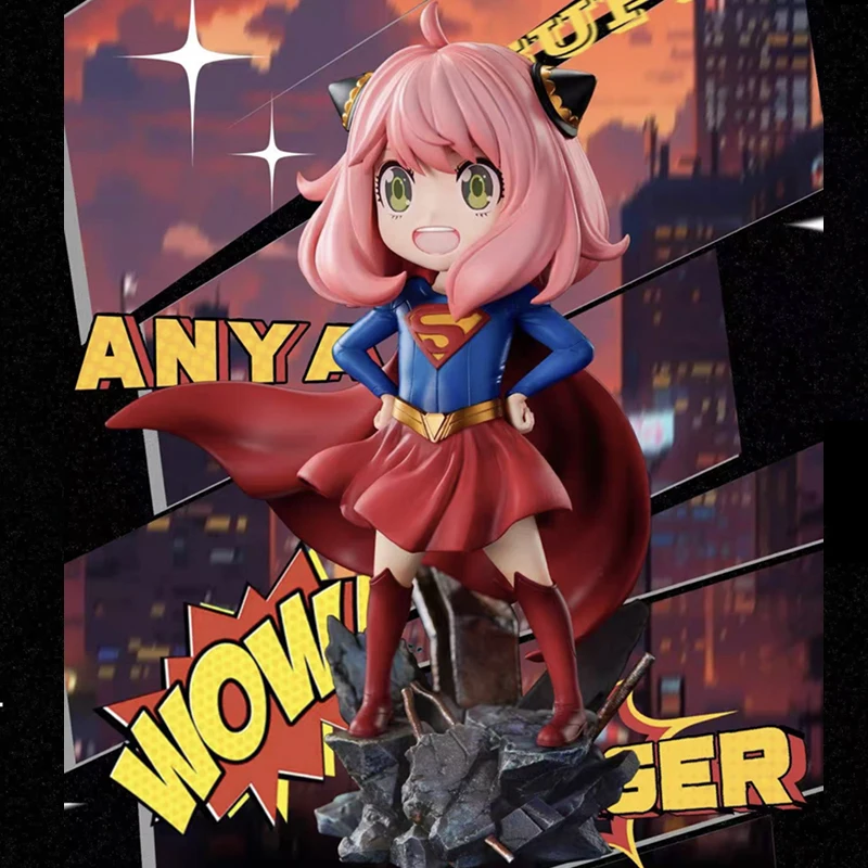 16cm Spy Family Figure Anime Anya Pvc Model Cos Supergirl Figurine Cute Statue Ornament Desk Decor Birthday Gift